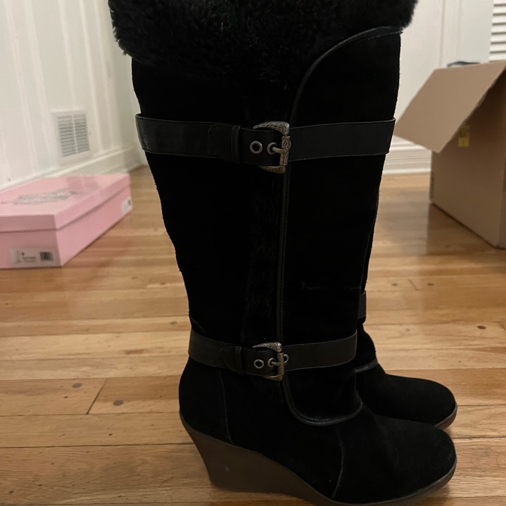BareTraps Black Knee-High Wedge Boots